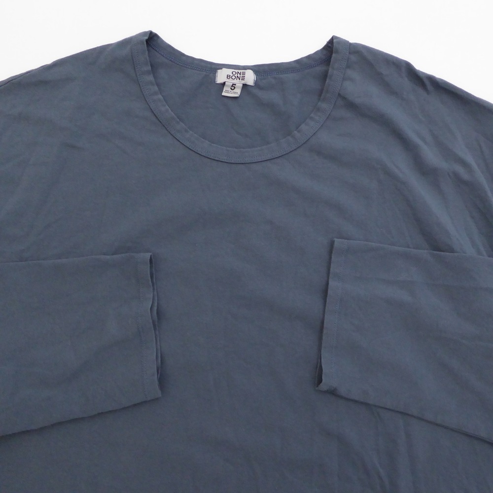 ONE BONE Mens Size 5 / 6XL Long Sleeve Scoop Crew Neck T Shirt OB106 Blue Cotton